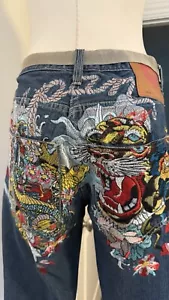 Rare Vintage Ed Hardy Tiger Embroidered Jeans - Picture 1 of 7