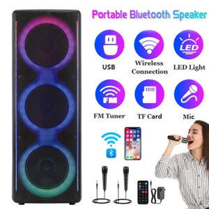 Triple 10” Portable Wireless Bluetooth Speaker W/Remote Control 2 Wired Mic - Picture 1 of 22