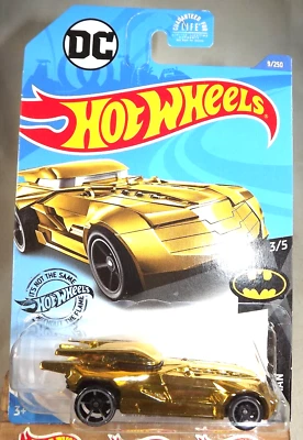 2020 Hot Wheels #9 Batman 3/5 BATMOBILE Gold Variant w/Black OH5 Gray Rim Wheels - Image 1 of 4