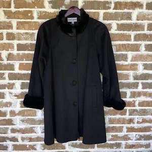 Albert Nipon Overcoat Black 100% Wool Button Up Long Sleeves USA Women's Size M - Picture 1 of 9