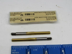 VERMONT 5.0-.80 METRIC HIGH SPEED 4-FLUTE TIN COATED BOTTOM TAPS (2 PCS) NEW - Imagen 1 de 2