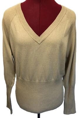 Suéter Allison Brittney Mujer Beige Tostado Sólido Cuello en V Manga Larga Nuevo con Etiquetas-357 Foto 1 de 4