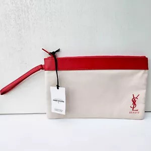 YSL Beauty Beige Makeup Cosmetic Bag with Handle, Travel Toiletry Pouch Case NEW - Picture 1 of 6
