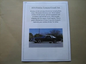 1974 Pontiac LeMans/Grand Am--dealer cost/sticker pricing of cars & options - Picture 1 of 2