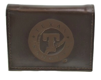 Texas Rangers Officially Licensed MLB Brown Leather Tri Fold Wallet - Image 1 of 3