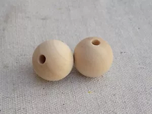 Round 1" Wooden Beads 2pc Lot 25mm Unfinished Wood Jewelry Craft - Picture 1 of 6