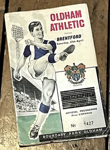 VINTAGE 1960's OLDHAM ATHLETIC V BRENTFORD FOOTBALL PROGRAMME - Picture 1 of 4