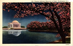 Thomas Jefferson Memorial at Night Washington D.C. Linen Postcard - Picture 1 of 2