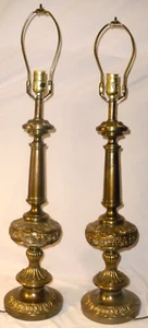 Vintage Pair Of Ornate Floral Table Lamps Embossed Cast Brass 33" - Picture 1 of 12