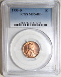 1950 D Lincoln Wheat Cent. PCGS. MS66RD. [33204743] - Picture 1 of 9