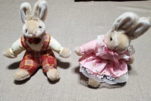 Vintage Mr. & Mrs. Stuffed Easter Bunny pair 5" Tall - Picture 1 of 7
