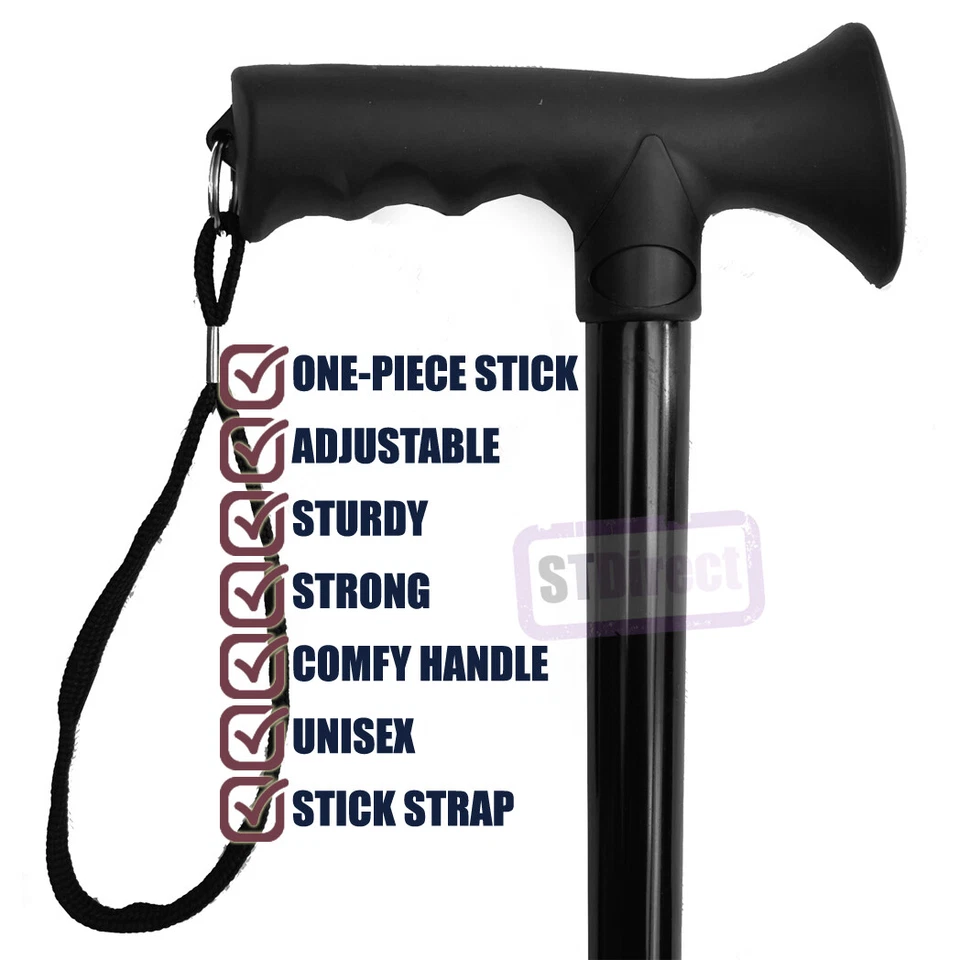 Luxury Mens Ladies Adjustable Walking Stick Cane Soft Grip Handle - 25.5” – 35.5