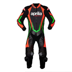 Aprilia Custom Motorcycle Leather Racing Suit Black Red Green - Picture 1 of 3