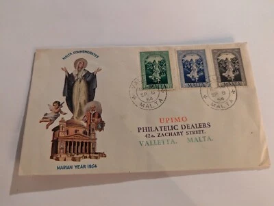 Vintage FDC First Day Cover Malta Marian Year Dogma Immaculate Conception 1954 - Image 1 of 2