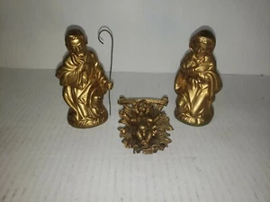 Vintage Gold Three Piece Nativity Scene Baby Jesus made in Italy M&J in Japan - Picture 1 of 6