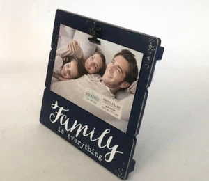 Wooden Plank Clip FAMILY Picture Frame Decor W/ Stand for Photo4x6", NAVY BLUE - Picture 1 of 7