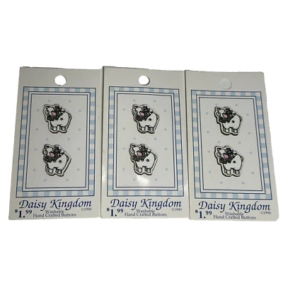 Mary Engelbreit Daisy Kingdom 2-Hole Buttons - 3 Cards White Sheep (pair) Vtg - Image 1 of 3