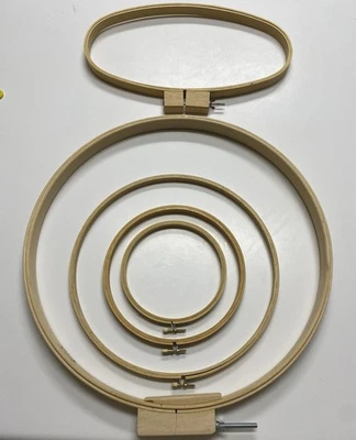 Wooden Hoops Embroidery Sewing Quilting Wing Nut Lot Of 5 18” 12” 8” 6” & Oval - Image 1 of 4