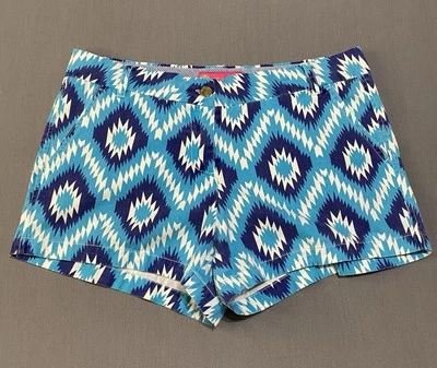 Macbeth Collection Shorts Women Large Blue Aztec  Chino Mid Rise Pockets - Изображение 1 из 4
