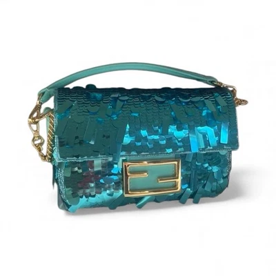 FENDI Baguette Re-edition Sequin Silk Turquoise Blue RARE Colour way - Image 1 of 2