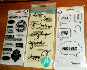 2 ACRYLIC & 1 RUBBER SENTIMENTS STAMPS ~ family, friends, hello wks CTMH blk - Picture 1 of 4