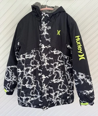 Abrigo de invierno de snowboard Hurley Youth XL resistente al agua blanco y negro y verde neón Foto 1 de 4
