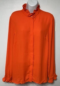 CeCe Blouse Women's Large Orange Ruffled Collar Button-Front Long-Sleeve NEW - Picture 1 of 8