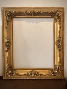 LARGE Vintage Antique Ornate Gold Gilt Filigree Wood Carved Baroque Photo Frame - Picture 1 of 6