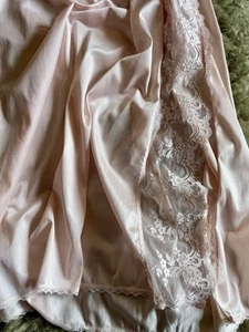 Vtg *Ballet* Silky Nylon Lace Waist Slip Half Slip Skirt with Split Baby Pink S - Picture 1 of 12