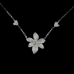 925 Sterling Silver Necklace Round Simulated Cz Gemstone Flower Jewelry 17.5in - Picture 1 of 14