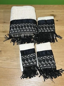Croscill Home 4 piece bath towel set floral fringe cotton cream Vtg READ - Picture 1 of 24
