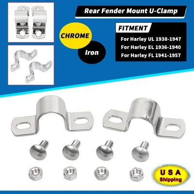 Motorcycle Chrome Rear Fender Mount U-Clamp Kit For Harley UL EL FL Hydra Glide - Image 1 of 4