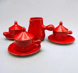 Midcentury Vallauris Keramik Fat Lava Schokolade Set 10 Teile Made In France - Bild 1 von 12