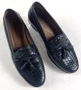 Domani by Johnston Murphy Loafer Dress Shoes Mens 9M Black Leather Woven Tassel - Picture 1 of 8