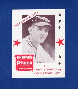 #8 CASEY STENGEL, Dodgers HOF | 1975 Shakeys Pizza WEST COAST GREATS EX/NM~A