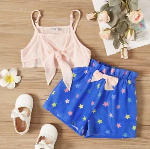 Kids Girls 5-6 Year Solid Tank Top & Star Print Shorts Set - Picture 1 of 5
