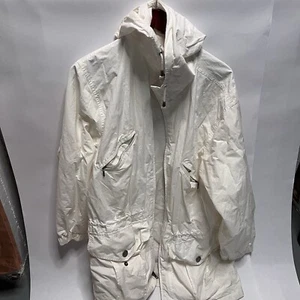 Eddie Bauer Jacket Women Large White Full Zip Long Sleeve Hood Lining Zip Pocket - Picture 1 of 9