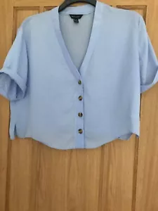 NEW LOOK Ladies Blue Short Sleeve Cropped Blouse Size 16 - Worn Once - VGC - Picture 1 of 2
