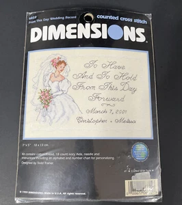 Vtg Dimensions Counted Cross Stitch From This Day Wedding Record 7” x 5” New - Picture 1 of 4