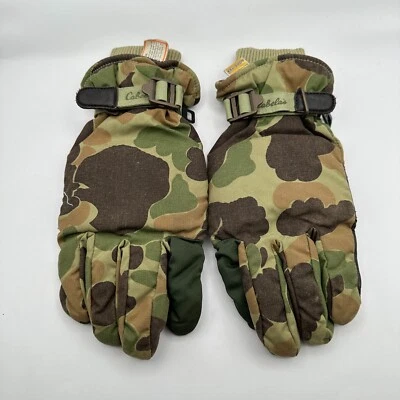 Vtg Cabela's Gore-tex Hunting Gloves Men Green Brown Camo Leather Palms Lined - Image 1 of 4