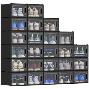 TAUS XL 24pcs Shoe Box Stackable Shoe Storage Organizer Sneaker Container Black - Picture 1 of 8