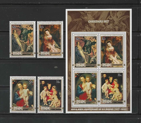 NIUE , NEW ZEALAND , 1977, CHRISTMAS , S/S & SET OF 4 STAMPS , PERF , MNH , CV$4 Cover
