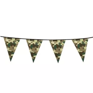 ARMY CAMOUFLAGE PLASTIC BUNTING 6m BOYS CAMO BIRTHDAY PARTY DECORATION DECOR - Picture 1 of 1