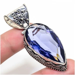 Natural Iolite Gemstone 925 Sterling Silver Handmade Pendant, Gift For Her Love - Picture 1 of 5