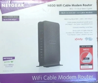 Netgear N600 WiFi Cable Modem/Router Dual Band Gigabit Xfinity Spectrum C3700 - Image 1 of 3