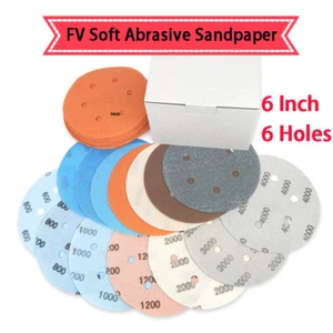 150mm Wet&Dry Sanding Discs 6" 6 Holes Sandpaper Hook & Loop Pads Grit 600-5000# - Picture 1 of 9