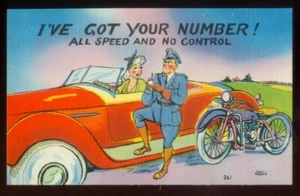 CARTOLINA VINTAGE A/S MUNSON FUMETTO LINO POLIZIOTTO SPEEDING LADY HA OTTENUTO IL TUO NUMERO 81621 - Foto 1 di 2