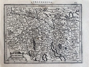 ANTIQUE MAP of Switzerland  "ZURICHGOVIA"  by Mercator,  c. 1628 - Picture 1 of 3