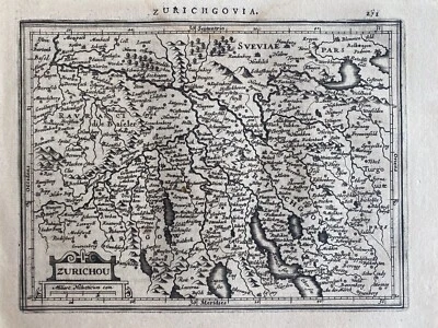 ANTIQUE MAP of Switzerland  "ZURICHGOVIA"  by Mercator,  c. 1628 - Image 1 of 3