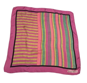 Givenchy Logo 22.”5 x 22.5” Square Pink & Multicolored Silk Vintage Head Scarf - Picture 1 of 4
